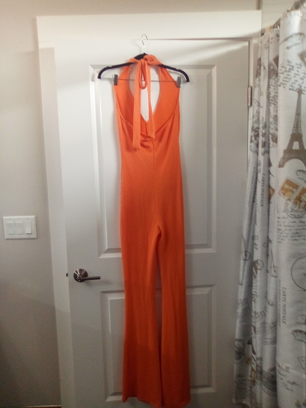 Orange Halter Ribbed Jumpsuit V-Neck Sleeveless Size Medium By Fashion Nova - Picture 7 of 10